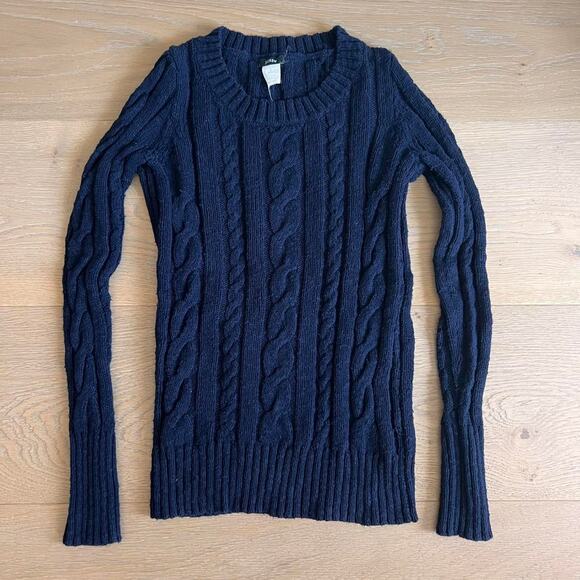 Navy Blue J. Crew Cotton Cable Knit Sweater - SOLD on Depop - Picture 1 of 5